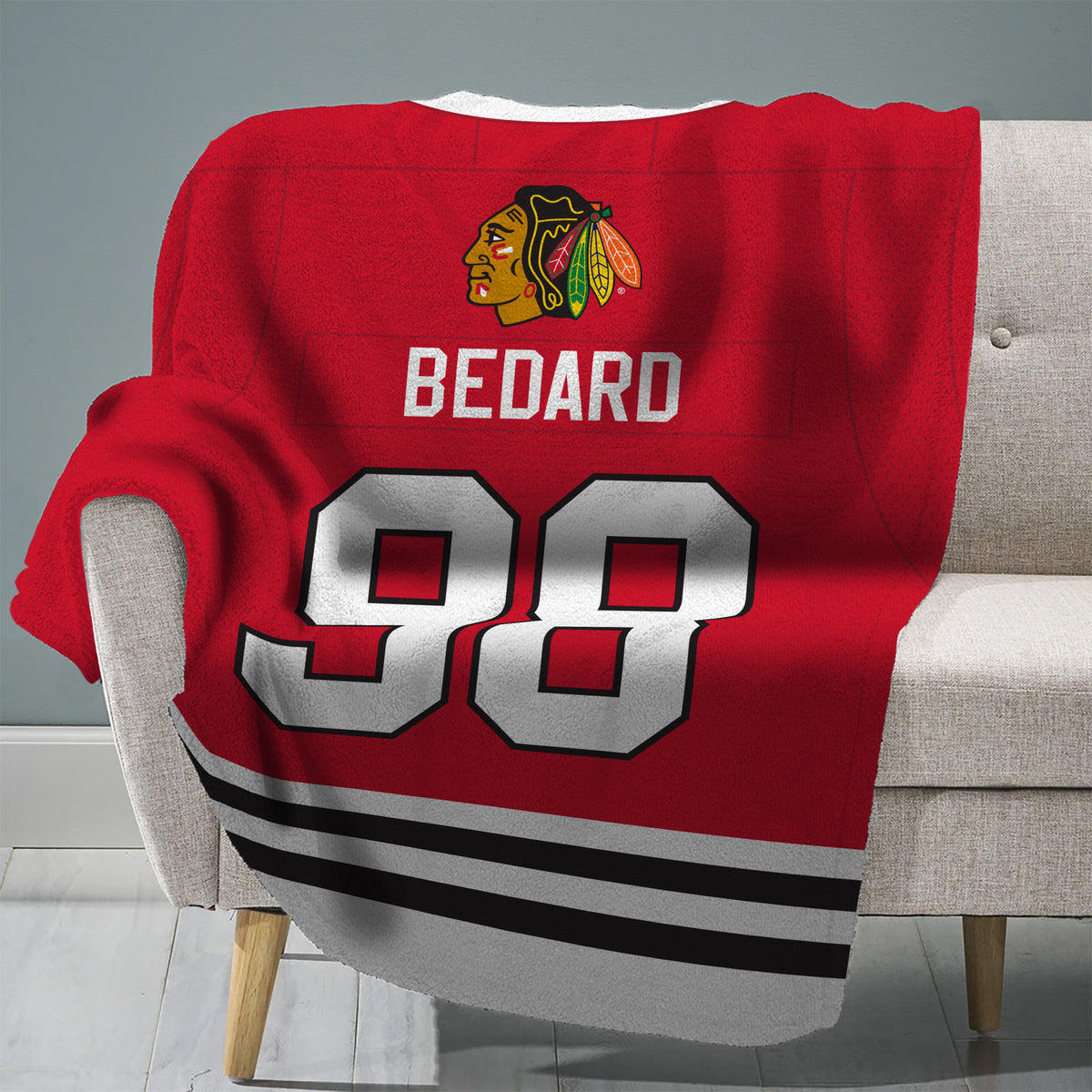 Chicago Blackhawks Connor Bedard 60” x 80”  Raschel Plush Blanket